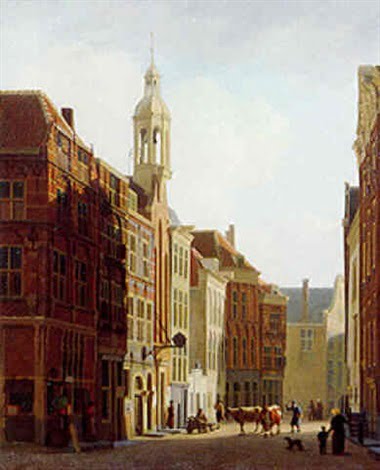 Afbeelding Johannes Rutten - A view of the Wijnstraat Dordrecht